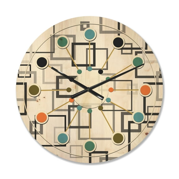 Designart 'Abstract Retro Design Pattern II' Mid-Century Modern Wood Wall Clock
