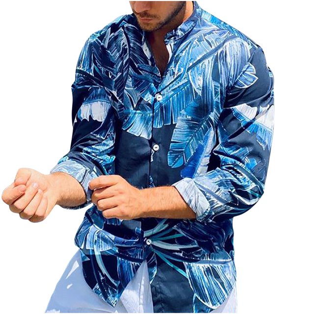 Camisa juvenil Pompotops de manga larga delgada con solapa casual estampada para hombres Talla M