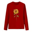 thumbnail image 4 of Aobny Women's Leisure T-Shirt Red Flowy Work Tees Crew Neck Sunflower Long Sleeve Tees for Woman, 4 of 6