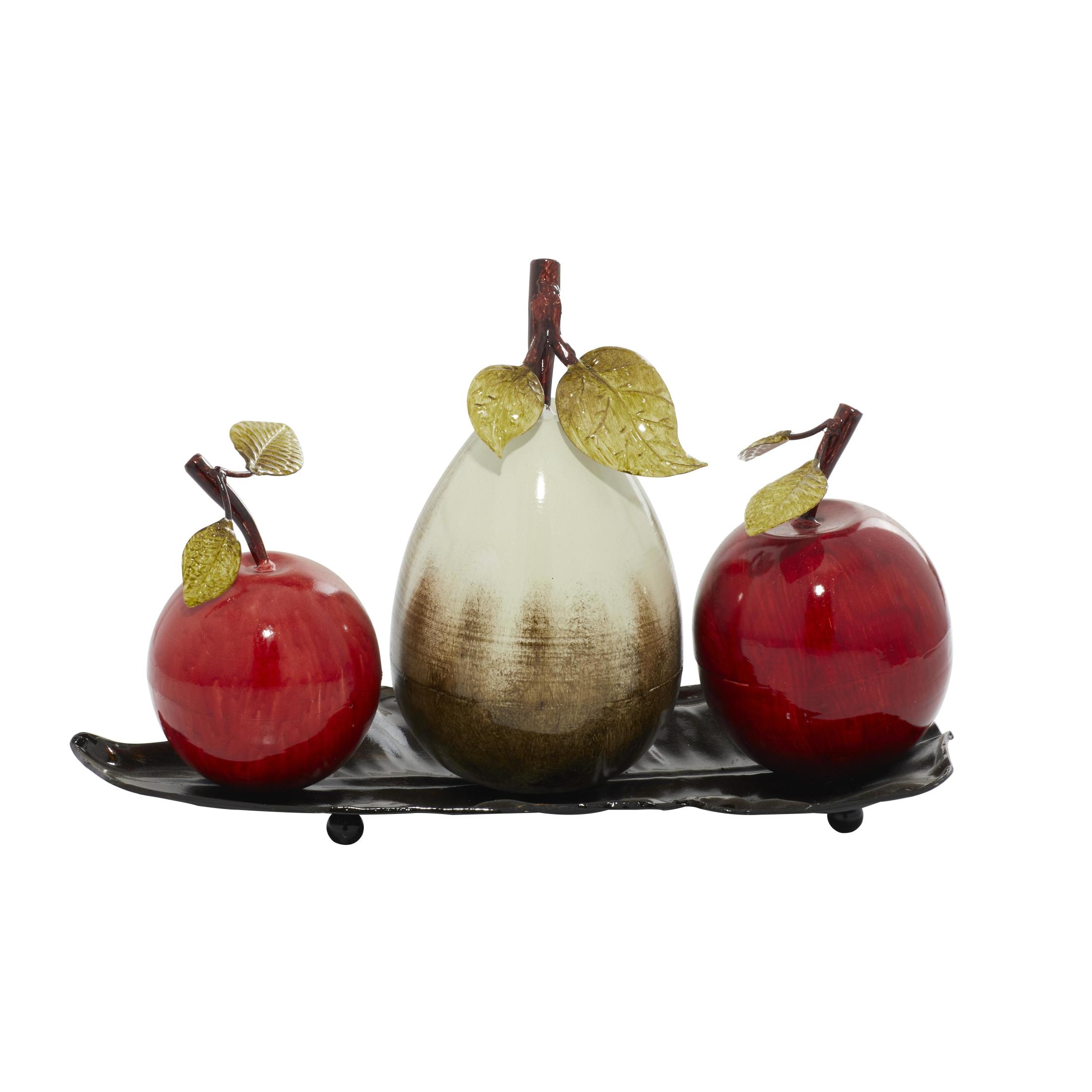 18" x 12" Red Metal Fruit Sculpture with Platter, by DecMode