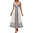 thumbnail image 3 of Women's V-Neck Sleeveless Flowy Maxi Dress Boho Wedding Guest Backless Sundress Beach Resort Wear Black & White S, 3 of 10