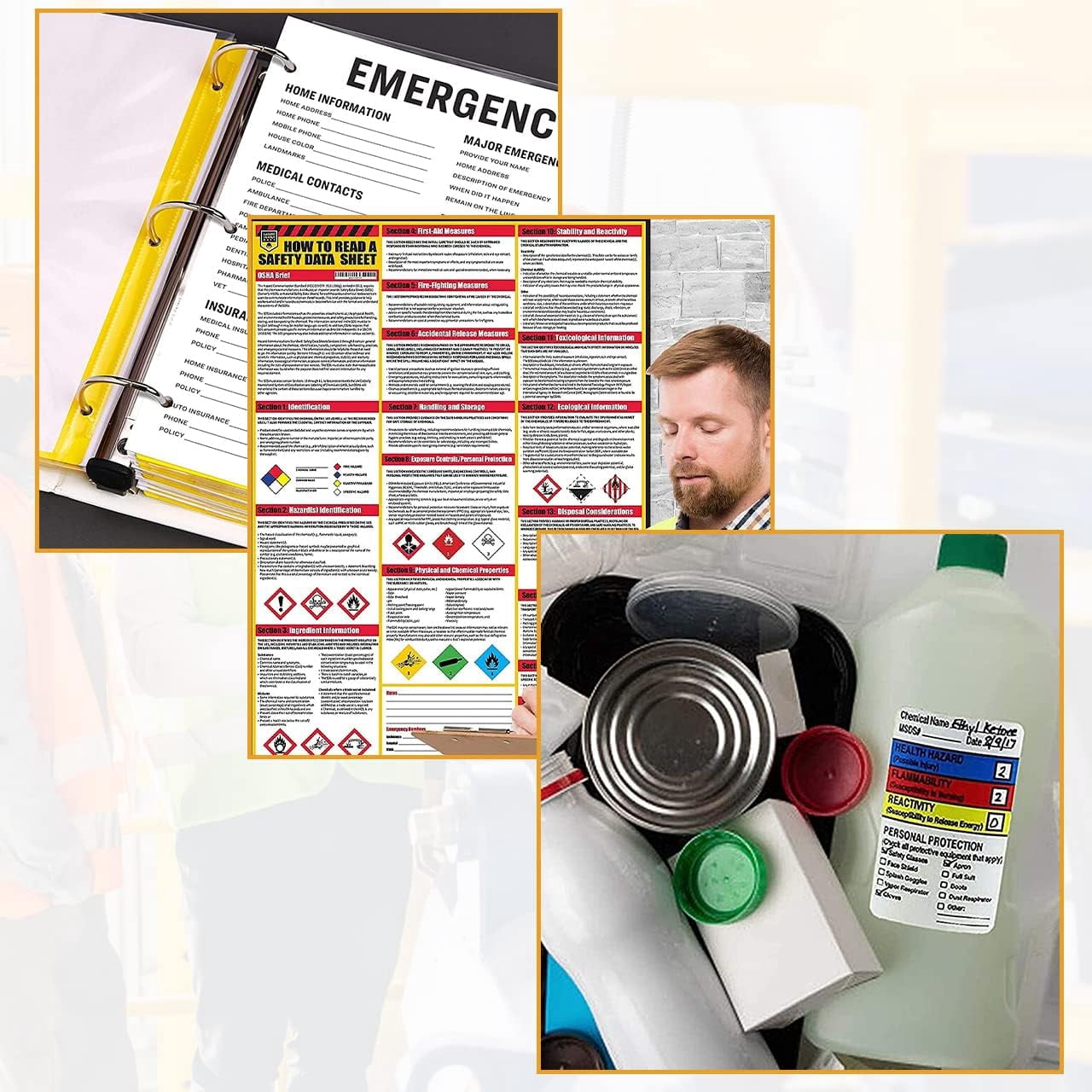Performore SDS Display Rack -Set with 3 Inch Heavy Duty Ring Binder, Wire Rack, SDS Station Sign, Chain, Mounting Hardware, SDS Poster & SDS Sticker (250 Roll)