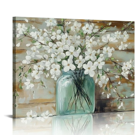 Blossoms in Mason Jar Canvas Wall Art Print, Home Decor, Spring Artwork, Floral Artwork