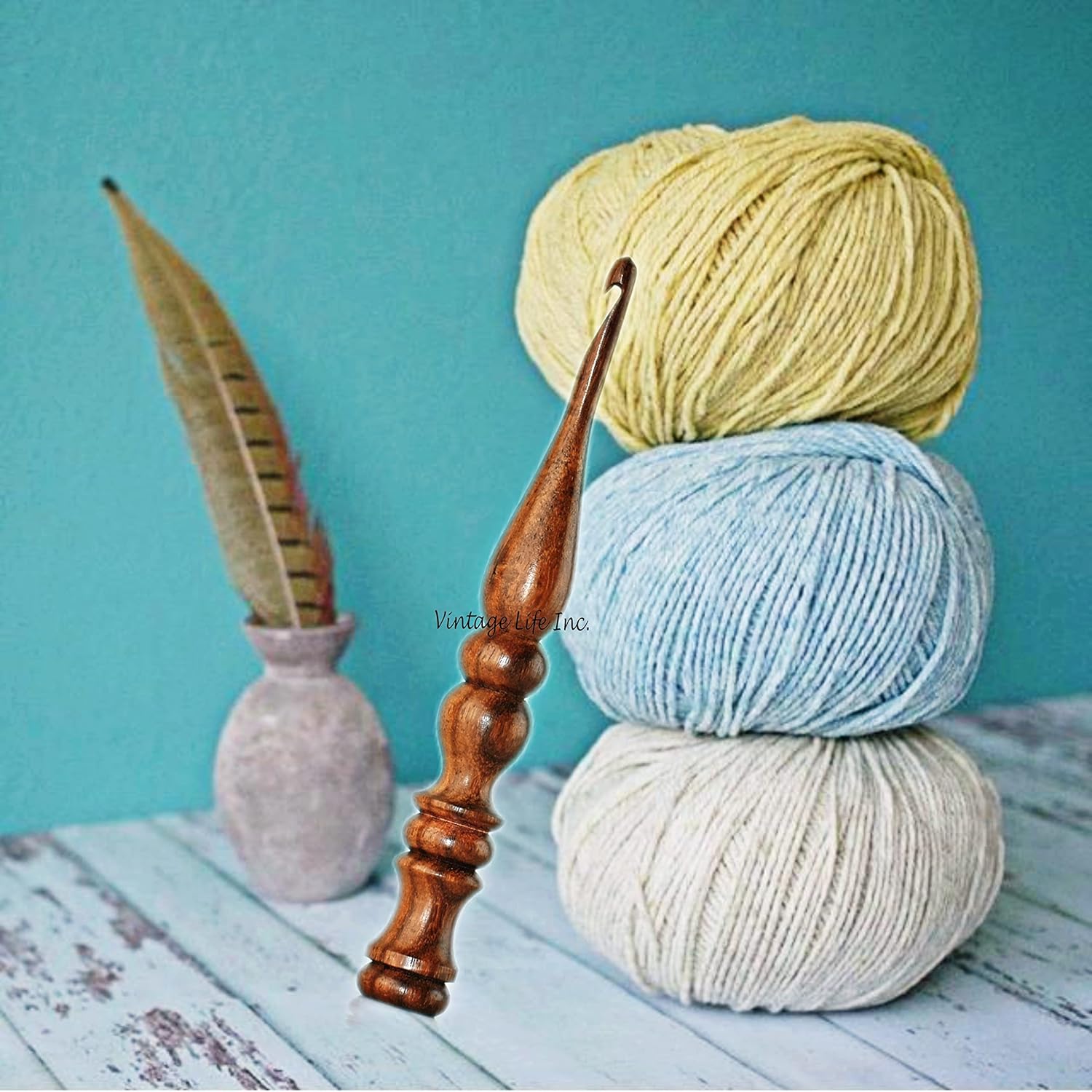 DnU Avenue Wooden Ergonomic Crochet Hooks, Handmade Crochet Hooks for Arthritic Hands, Sustainable and Lightweight Crochet Tools, Sheesham Wood, Brown (Size 5.00 MM)