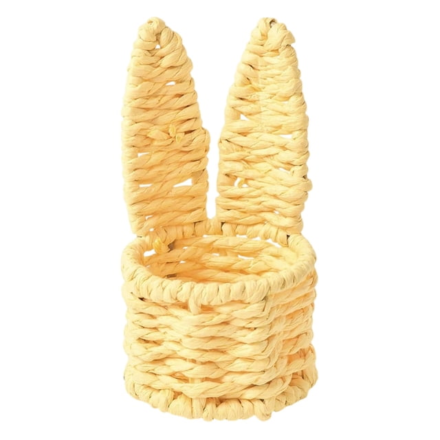 ERK 1Pcs Hand Woven Rabbit Ears Mini Storage Easter Egg Desktop Multicolor Storage Baskets.