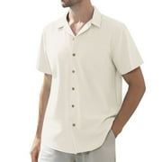 sogami Men's Linen Shirts Short Sleeve Hawaiian Button down Shirt with Pocket