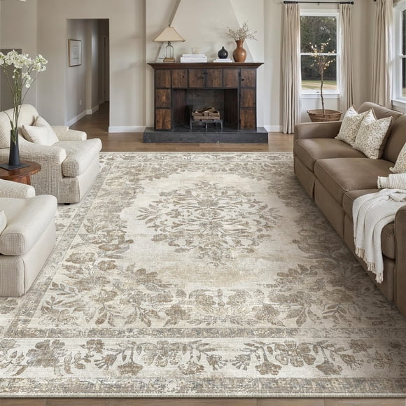 Alfombra Area PureCozy, color beige, lavable, vintage, 240 x 300 cm