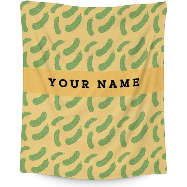 LHSHID Personalized Pickle Blanket Gifts with Name Text Funny Throw Blanket for Adults Kids Lightweight Plush Soft Cozy Warm Flannel Blankets for Bed Couch