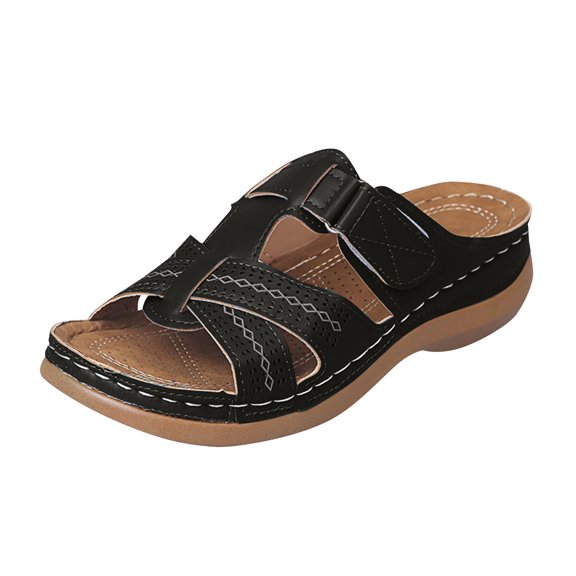 HAJWOH Orthopedic Sandals for Women Arch Support Summer Flat Sandals Wide Slip on Non Slip Orthopedic Slippers Comfortable 2026 Orthopedic Shoes Black 40