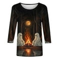 thumbnail image 4 of aohooy Womens 3/4 Sleeve Halloween Tunic Crewneck Shirts Funny Pumpkin Witch Ghost Bats Graphic Blouses T-Shirt Black,XXXXL, 4 of 4