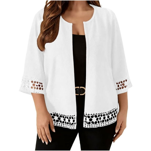 LIaqionyy Womens Cardigan Plus Size Fall 3/4 Sleeve Lightweight Soft Open Front Casual Loose Outerwear S-5XL