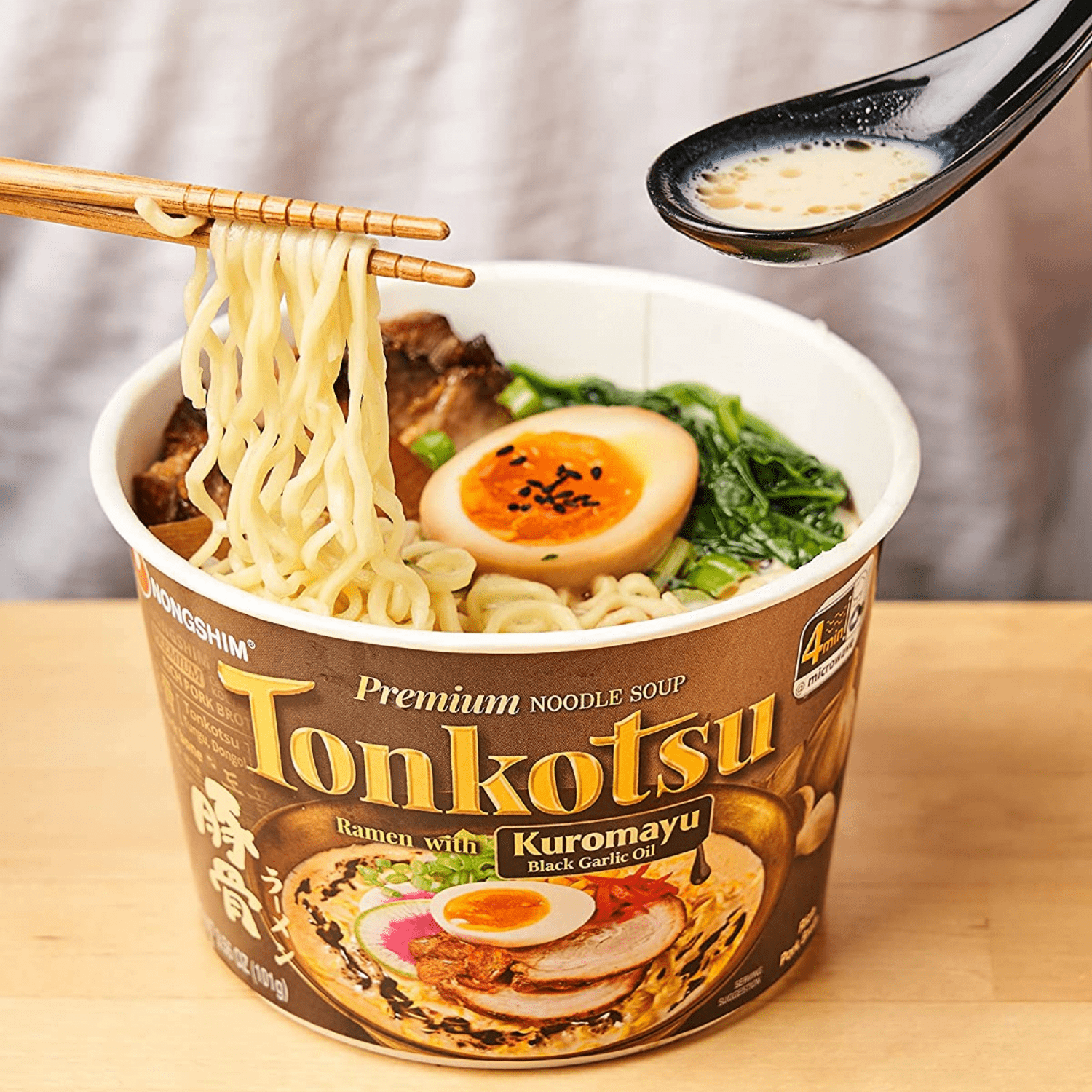 Nongshim Tonkotsu Ramen with Kuromayu Noodle Big Bowl, 3.56 Ounce Premium Noodle Soup Rich Pork Broth Japanese Style Instant Creamy Ramen & On the Go Snacks 6 Bowls Pack Set of 2 (12 Bowls Total)