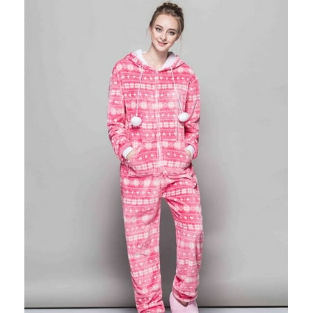 

PIKADINGNIS New Winter Christmas Flannel Onesies For Women One-Piece Pajamas Snowflake Print Warm Soft Sleepwear Long Sleeve Jumpsuit Pijama