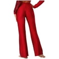 thumbnail image 4 of TiaoBug Women Sequin Flared Trousers High Waisted Sparkly Wide Leg Trousers Bell Bottom Pants Burgundy S, 4 of 7