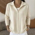 thumbnail image 2 of LEKODE Women Relaxed Fit Lapel Collar Full-Zip Wool Blend Cardigan Sweater Long Sleeve Ribbed Knit Lightweight Fall Winter Outerwear Beige L, 2 of 5