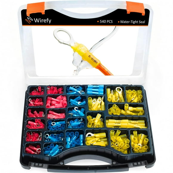 Wirefy Heat Shrink Crimp Connectors Kit - Heat Shrink Wire Connectors - Automotive Wire Connectors Kit - Insulated Ring, Spade, Fork, Hook & Butt Ter