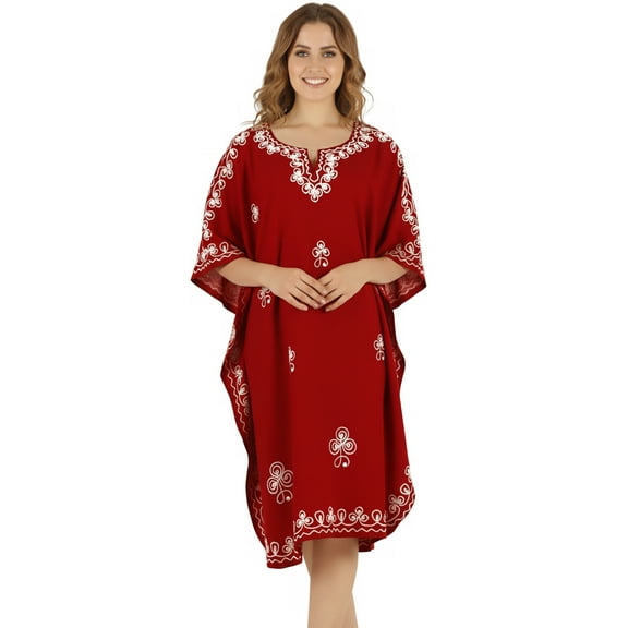HAPPY BAY Women's Summer Solid Casual Relaxed Caftan Mini Cover Up Evening Dresses for Women 2X-3X Ruby, Floral