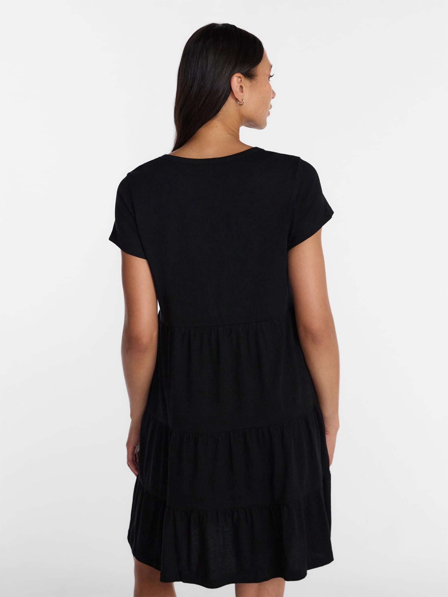 Time and Tru Women's Tiered Cotton Mini Dress with Short Sleeves, Sizes XS-XXXL