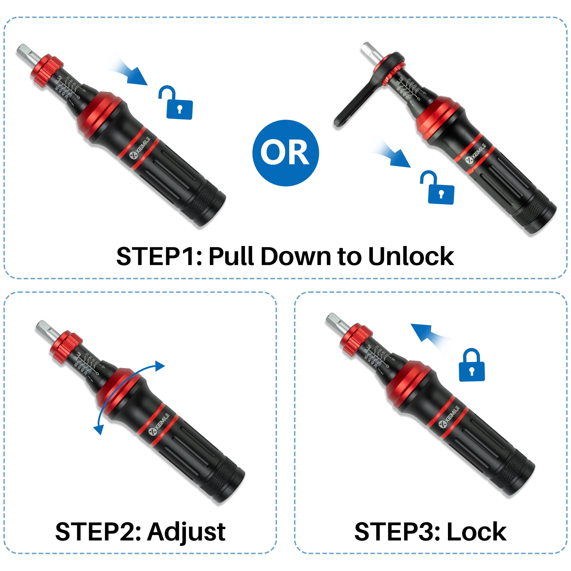 Torque Screwdriver 10-80 In.Lb, Inch Pound Torque Screwdriver Set with 1/4" Bit Holder, Flat, Hex, Torx and Philips Bits,Suitable for DIY Bicycle Maintenance, Pecision Tool,Mechanical
