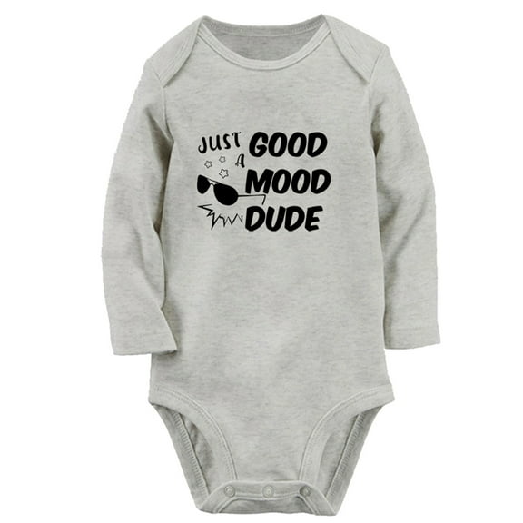 Just A Good Mood Dude Funny Rompers, Newborn Baby Unisex Bodysuits, Infant Jumpsuits, Toddler 0-12 Months Kids Long Sleeves Oufits (Gray, 0-6 Months)