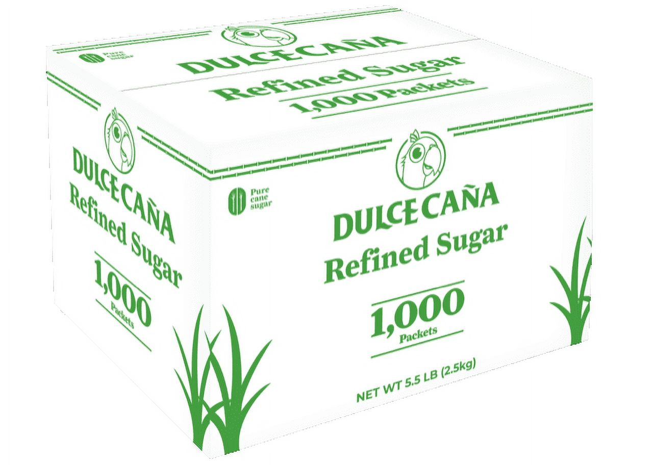 Dulce Caña Refined Cane Sugar Sachets, 1,000 Count, 5.5 lb (2.5 kg), Non-GMO, Paper Box