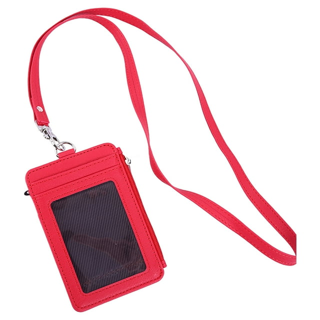LCXmlly Employee Card Holder 2 In 1 ID Badge Holder with Lanyard Clear Window 5 Card Slots Faux Leather Solid Color Multi functional Employee ID Card Case