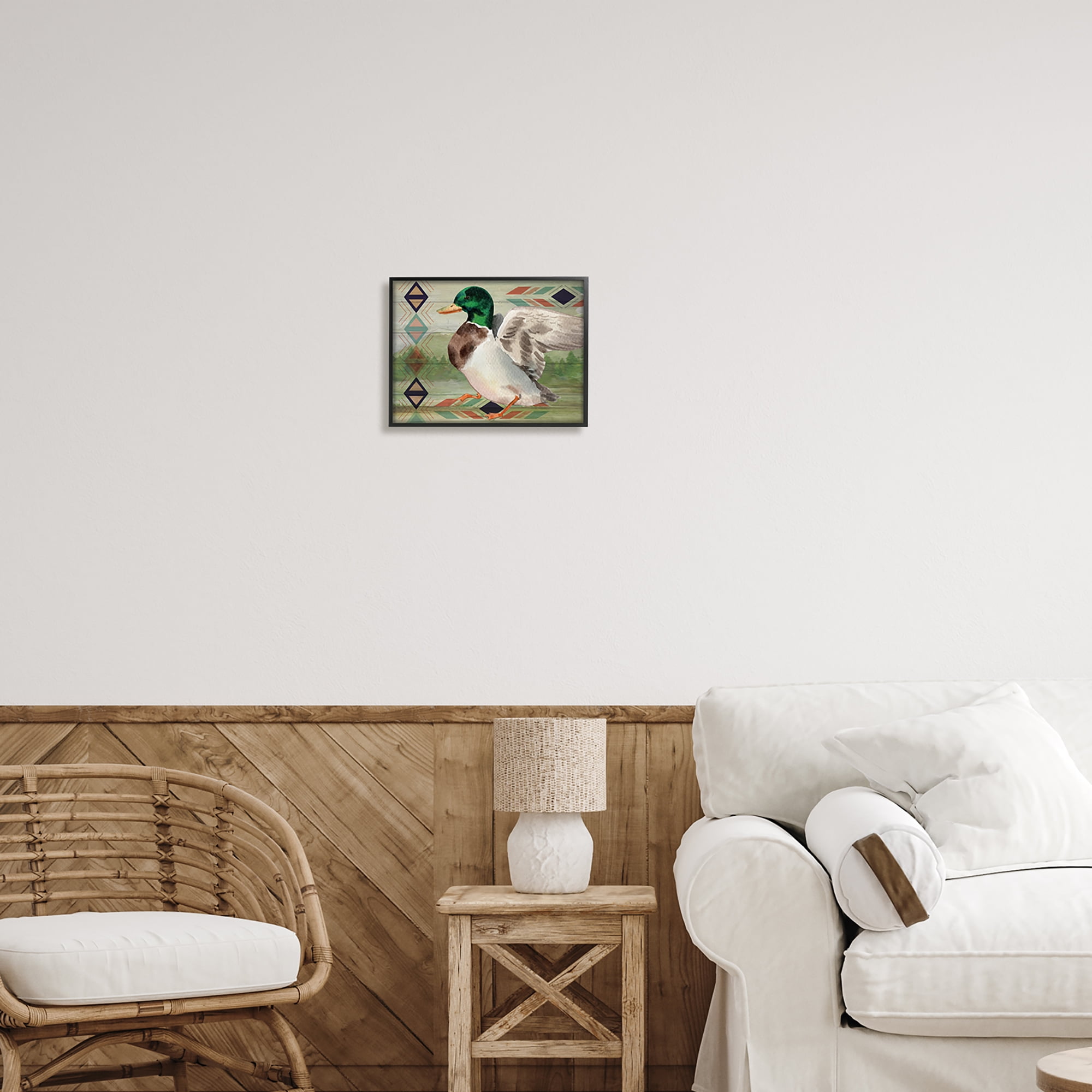 Stupell Patterned Rustic Mallard Duck Animals & Insects Painting Black Framed Art Print Wall Art