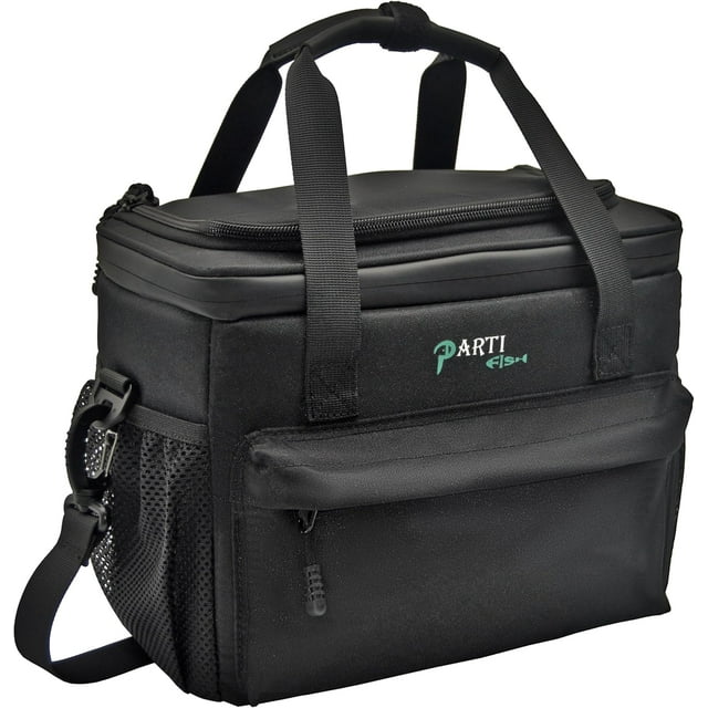 PARTI FISH Lunch Bag Lunch Box 9L Medium Small Soft Cooler Box Tote Shoulder Bag Kit Petit Boite a Lunch 5 Layers Strong Isotherme Water-Leak-Proof Anti-Slip-Fall Work Outdoor for Men Women, Black