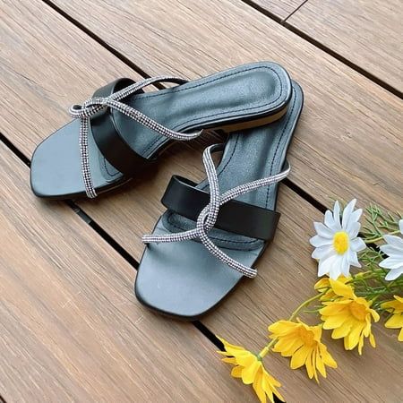 

〖Yilirongyumm〗 Black 40 Slippers For Women Slip Sliders Summer For Women Shoes Flats Fashion Slippers Shoes On Women s Sandals Strap Women s Sandals