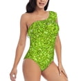 thumbnail image 3 of Uemuo Lime green glitter Print Women's One Piece Swimsuit Asymmetrical Neck Bathing Suit One Shoulder Side Cutout Ruffle Swimwear-Medium, 3 of 6