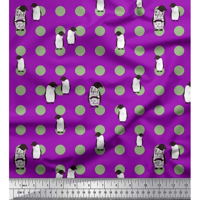 Soimoi Poly Georgette Fabric Dot & Penguin Ocean Print Fabric by Yard 42 Inch Wide