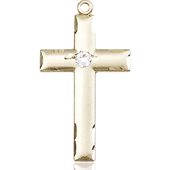 14kt Yellow Gold Cross Medal with 3mm April Swarovski Crystal 1 1/8 x 5/8 inches