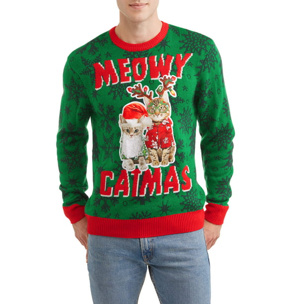 Meowy Men's Ugly Christmas Sweater, Up to Size 2XL - Walmart.com
