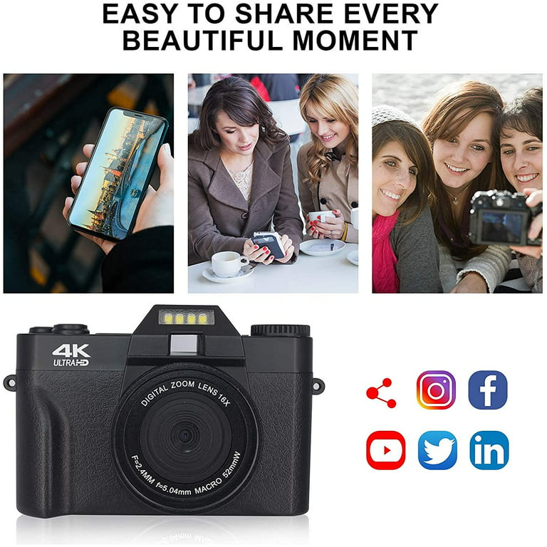4K Digital Camera WiFi Camera 48MP HD Camcorder with 3.0 inch 180°Flip Screen  Vlog Camera for  with Wide Angle Lens 