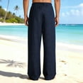 thumbnail image 5 of Mens Linen Pants Summer Casual Lightweight Wide Leg Trousers Drawstring Elastic Waist Comfort Loose Travel Beach Long Pants, 5 of 9