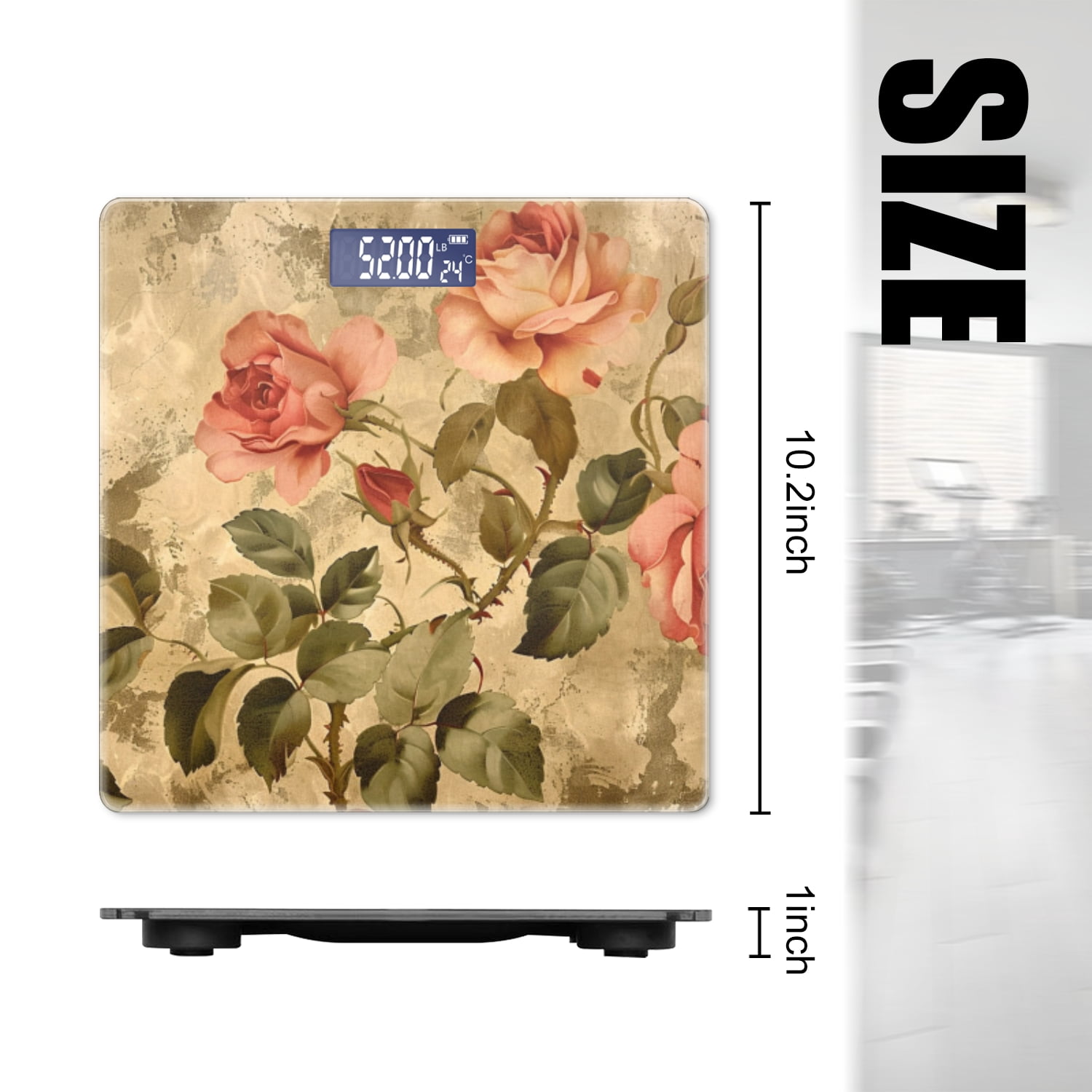 Bathroom Scale, Highly Accurate Digital Body Scale,Precisely Measures Weight up to 400 lbs-Roses With Pink And Orange Petals With Green Leaves