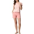 thumbnail image 2 of INSPIRE CHIC Women's Stripe Short Sleeve T-Shirt with Shorts Couple Pajama Sets Pink M, 2 of 5
