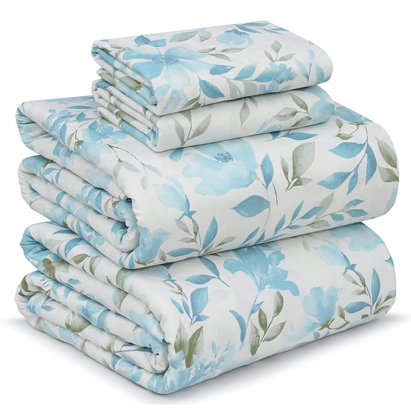 RUVANTI 100% Cotton Sheets for King Size Bed - Crispy Cooling Percale Sheets - Breathable & Durable King Sheet Set - Deep Pocket 16 Inches (Fits up to 18") - Erica Floral - 4 Pieces