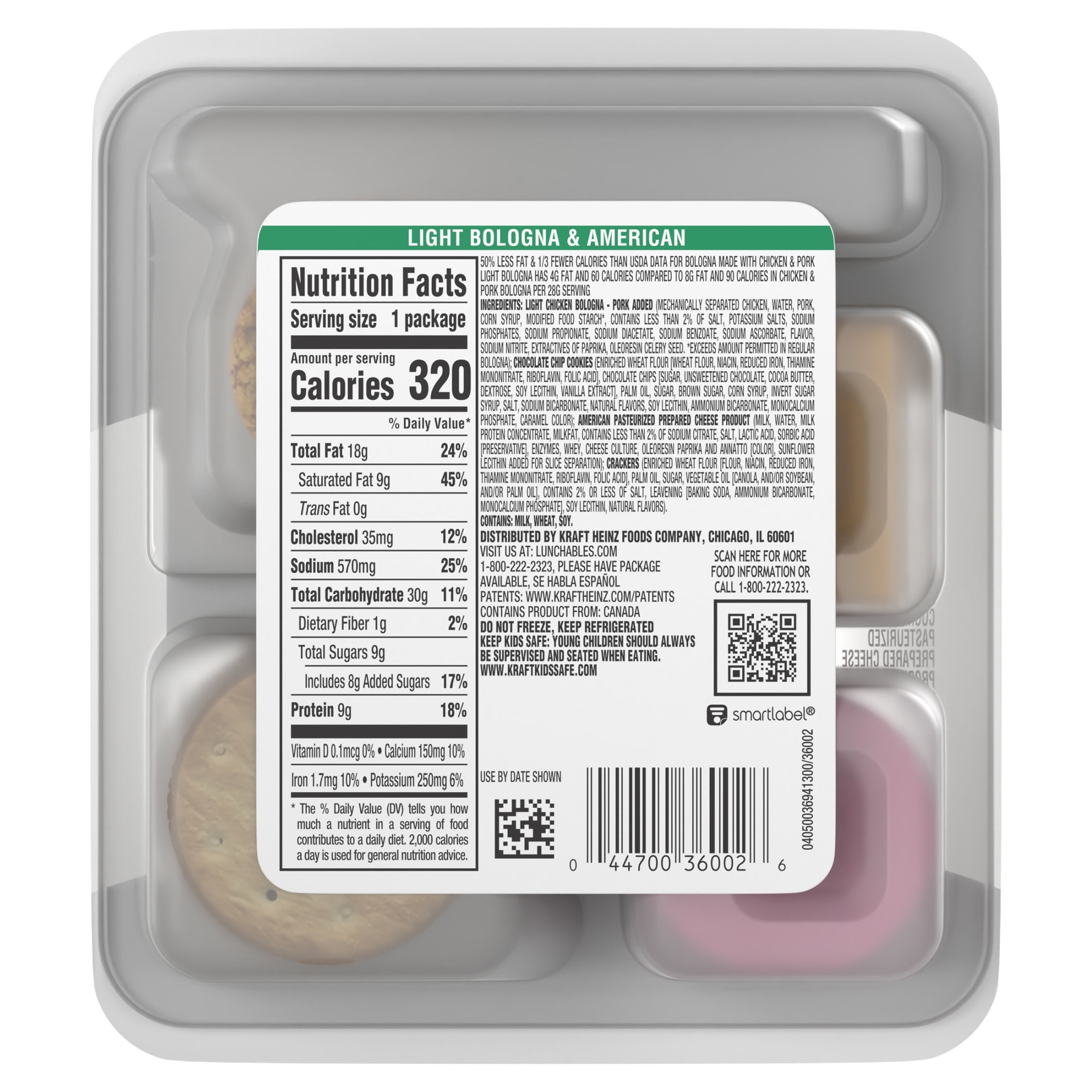 Lunchables Light Bologna & American with Chocolate Chip Cookies, 3.1 oz Pack