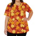 thumbnail image 4 of LNZGNM Plus Size Women's Scrub Top V neck Short Sleeve Loose Fit with Floral Leaf Print Working Uniform Blouse Working Tops,Vermilion(XXXXL), 4 of 6