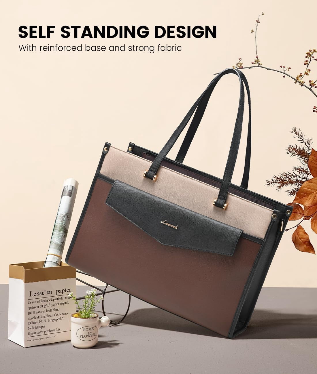 Lovevook Laptop Tote Bag for Women,PU Leather Teacher Nurse Office Ladies Work Bag,Classy Anti-Thief Women Handbags Shoulder Bags-Large