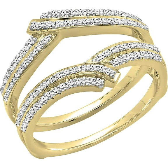 Divine Creation 1.83 Ct Round Cut White Diamond Engagement Wedding Enhancer Guard Wrap Ring 925 Sterling Silver 14K Yellow Gold Plated For Women's -4