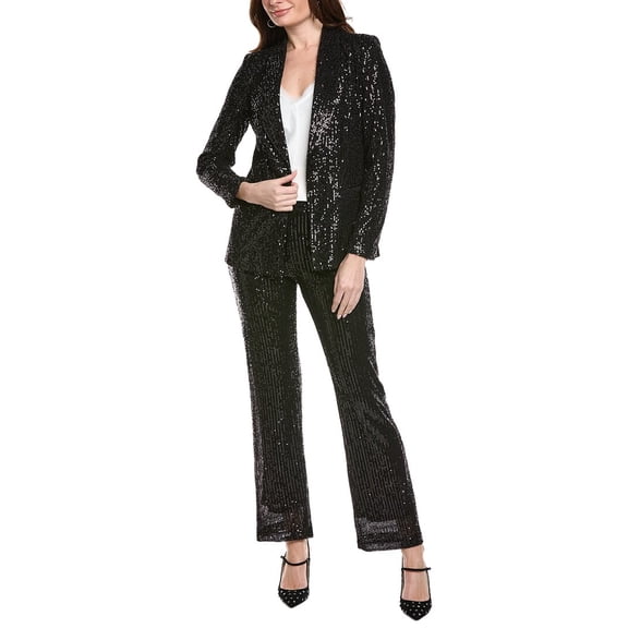 Nanette Nanette Lepore womens 2pc Sequin Suit Jacket & Pant Set, 8, Black