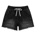 thumbnail image 5 of ShomPort Women's Trendy Denim Shorts Washed Drawstring Elastic Waist Summer Vacation Jean Shorts with Pockets, 5 of 7