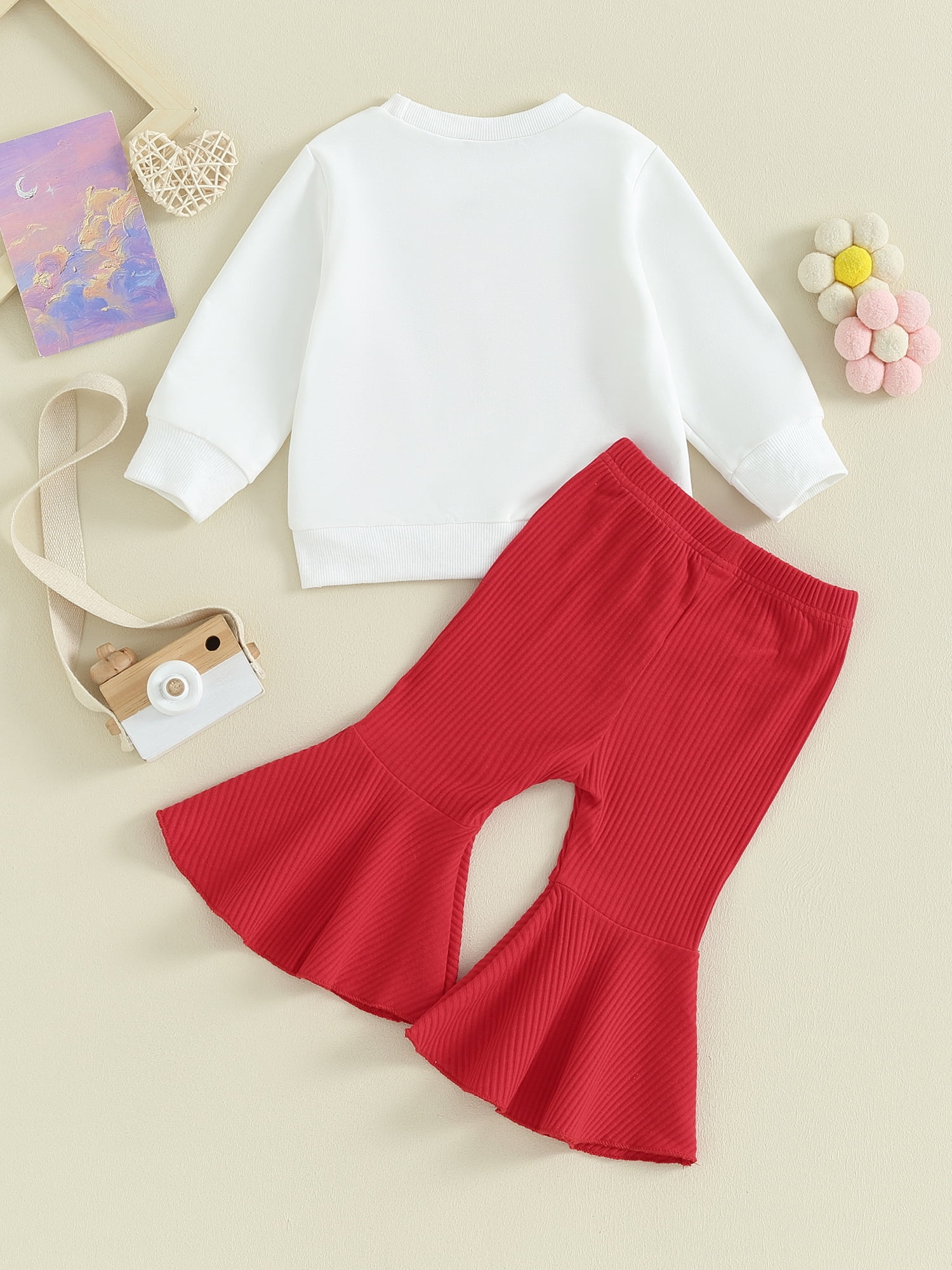 Emmababy Gorgeous Baby Girl Valentine’s Day Outfit with Sweatshirt and Ribbed Flare Pants