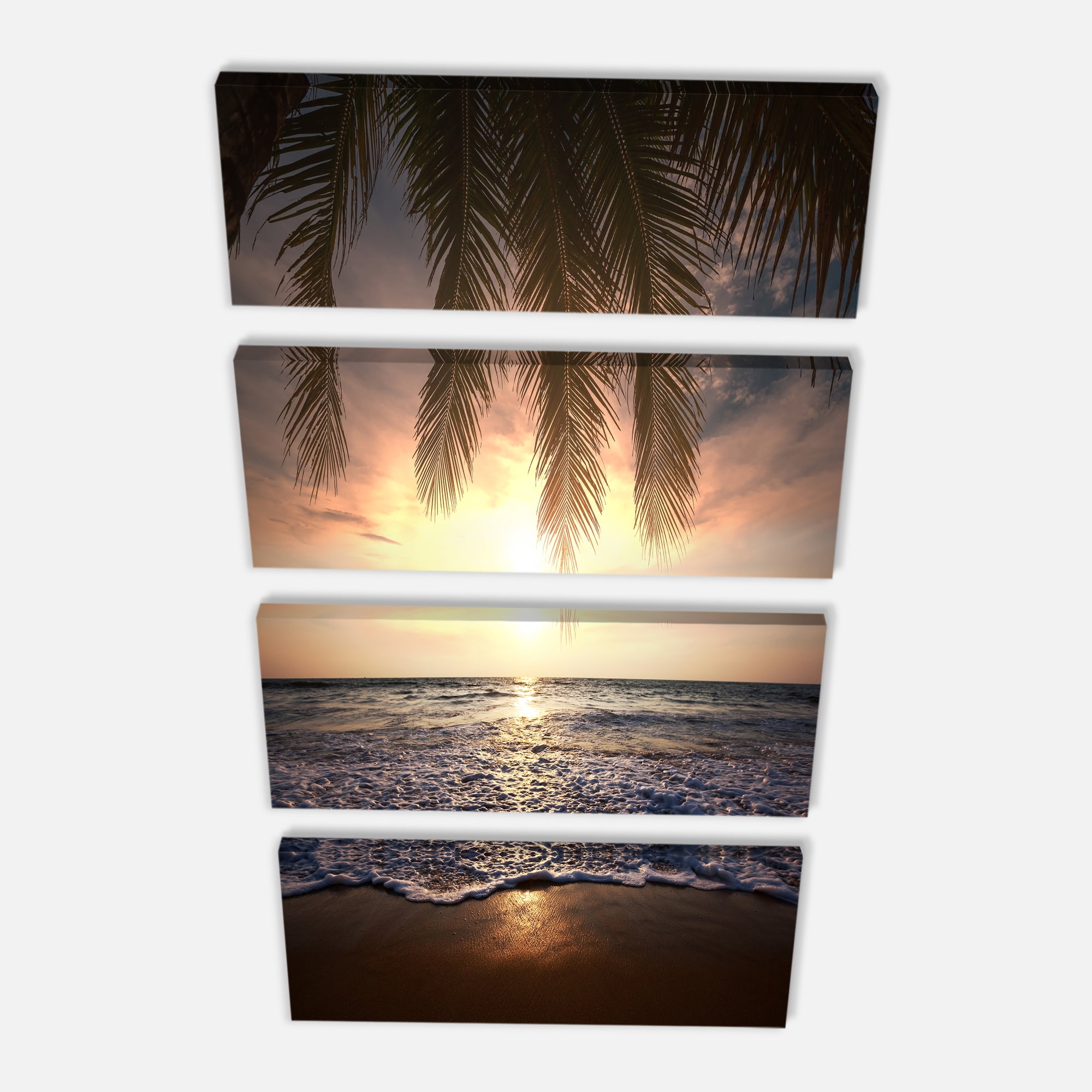 Designart 'Tropical Beach with Palm Leaves ' Seashore Canvas Art Print