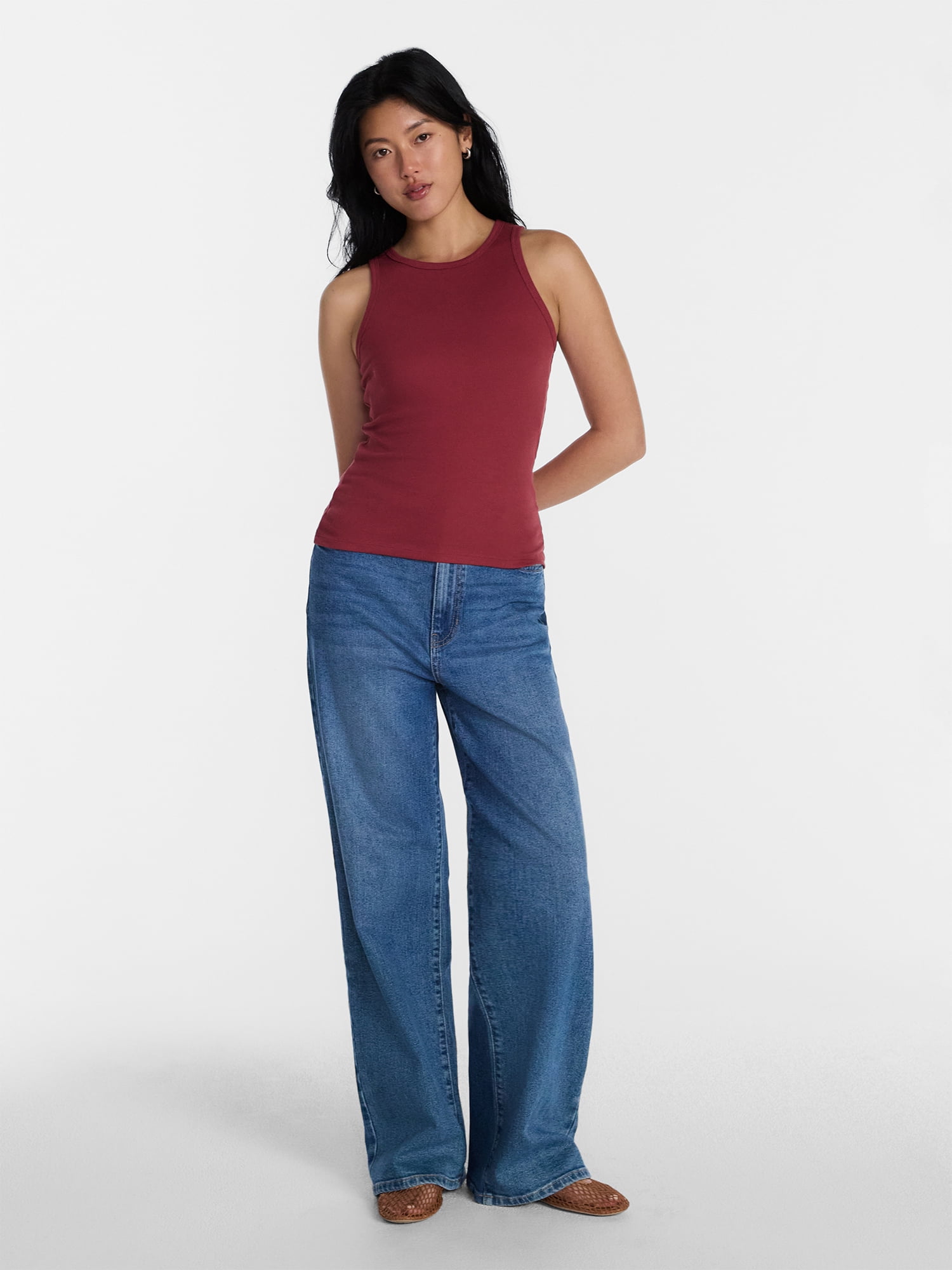 No Boundaries Ribbed High Neck Tank Top, Women's XXS-XXL
