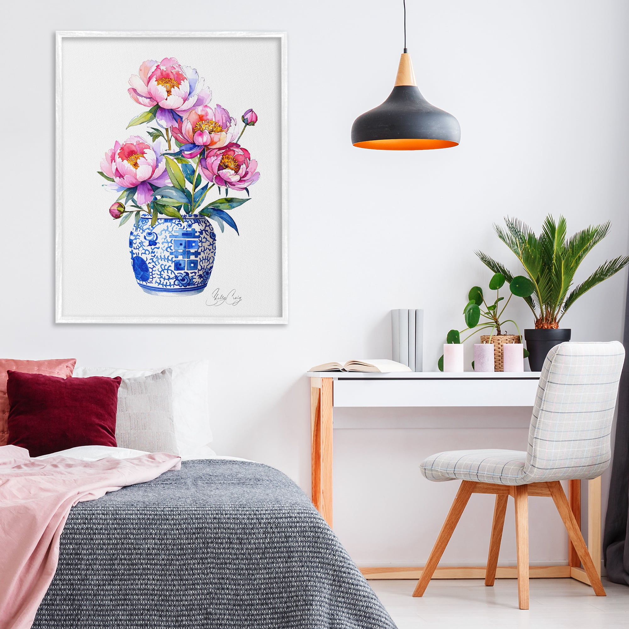 Stupell Industries Blue Dynasty Blooms White Framed Giclee Art, design by Shelly Craig