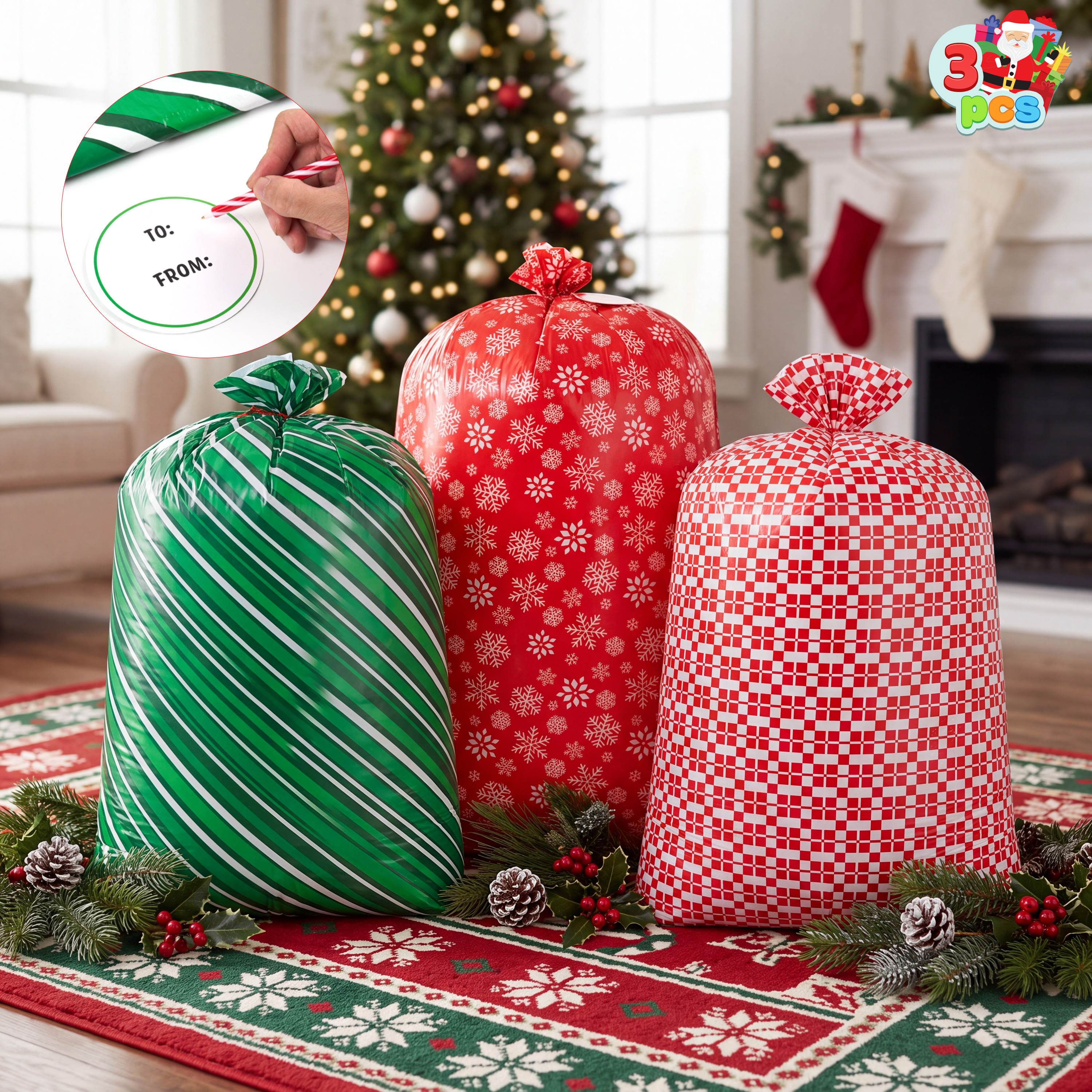 Joyfy 3-Piece Jumbo Christmas Gift Bags 56" x 36" photo 5
