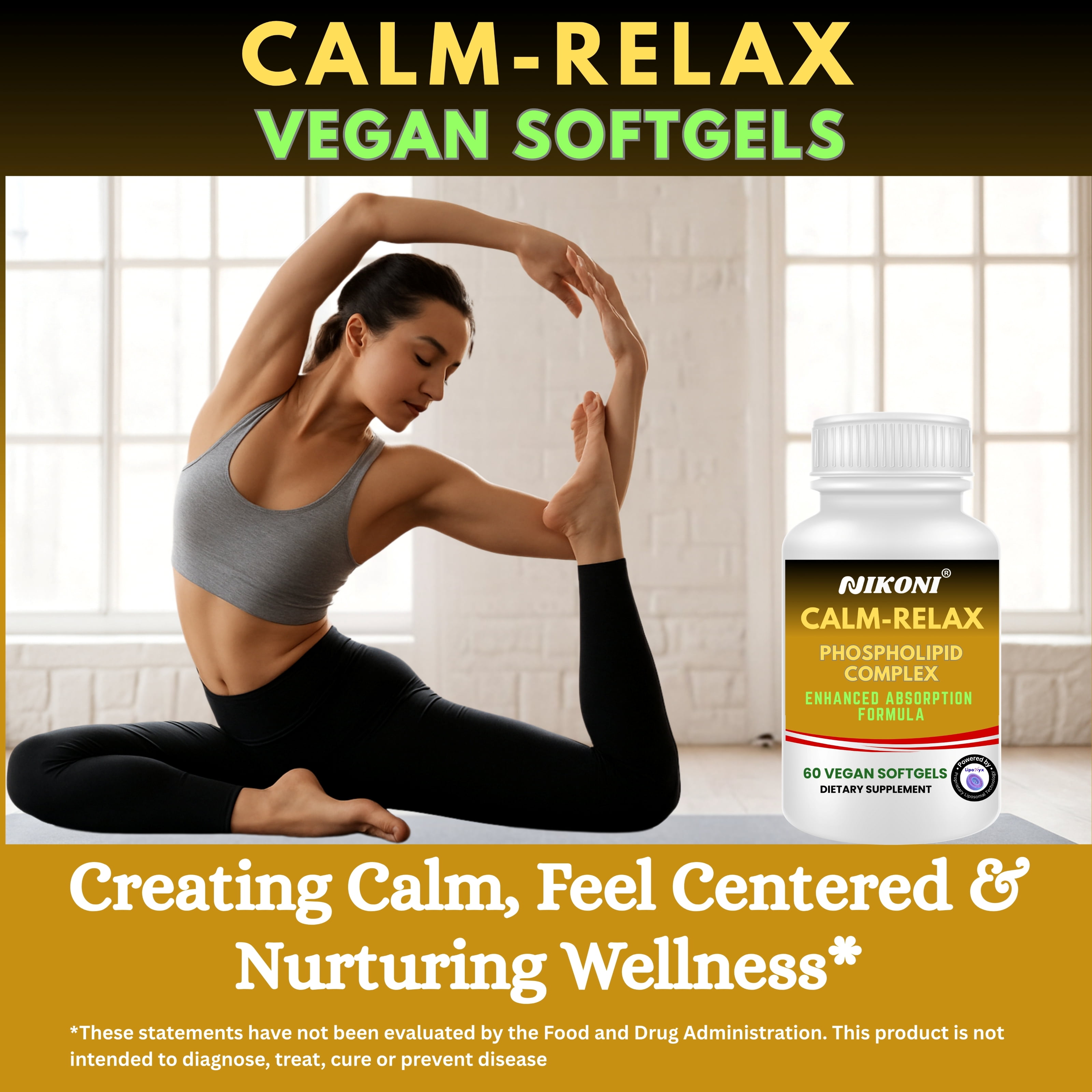 Nikoni Calm Relax Phospholipid Complex Enhanced Absorption Formula Stress Support 60 Vegan Softgels